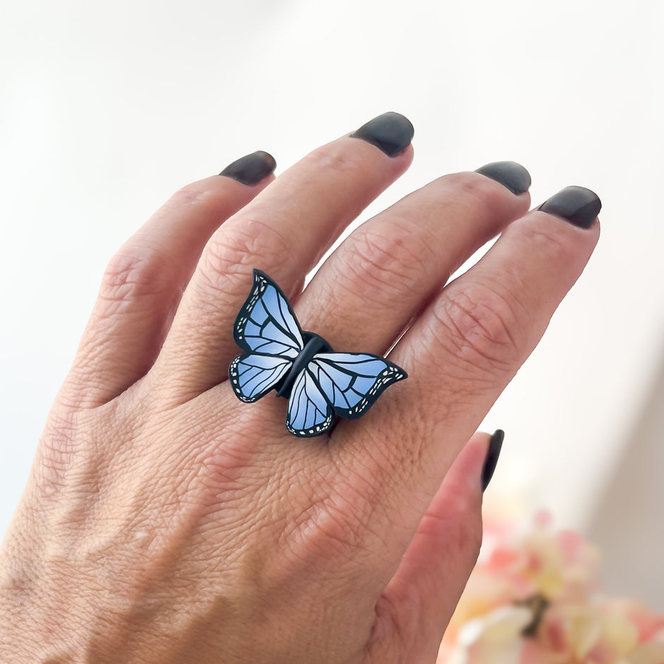 Blue Monarch Butterfly Ring
