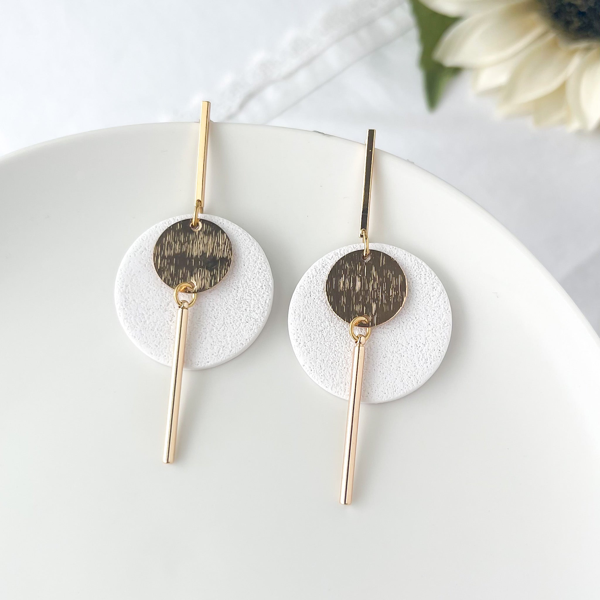 Modern Dangle Earrings | Handmade Polymer Clay Jewelry | Geometric Clip-On Earrings