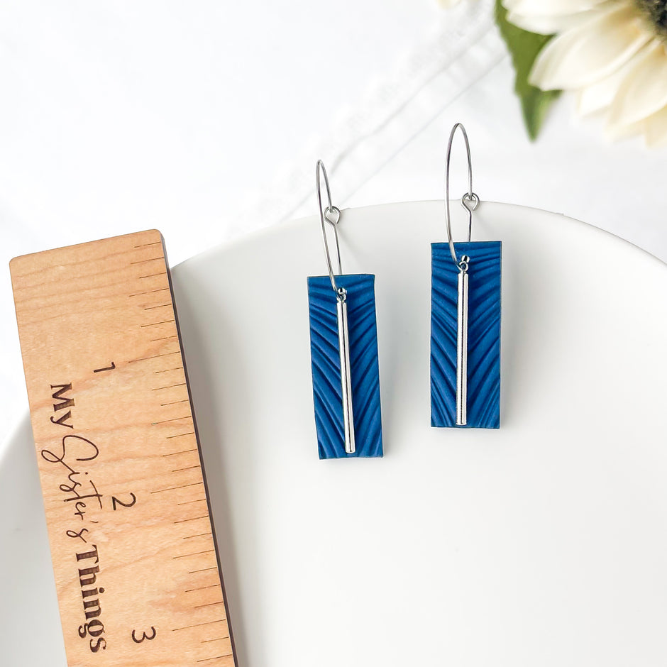 Modern Midnight Blue Earrings | Handmade Polymer Clay Jewelry | Geometric Earrings, Clip-On Option
