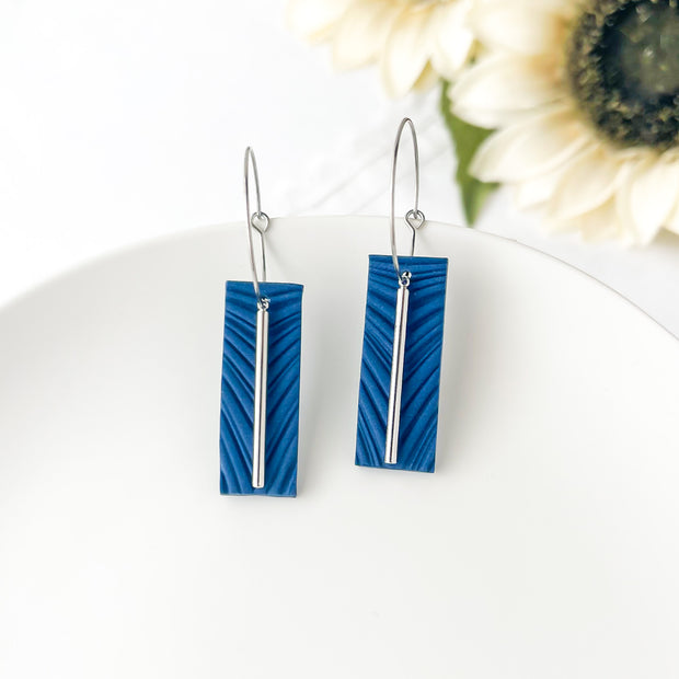 Modern Midnight Blue Earrings | Handmade Polymer Clay Jewelry | Geometric Earrings, Clip-On Option
