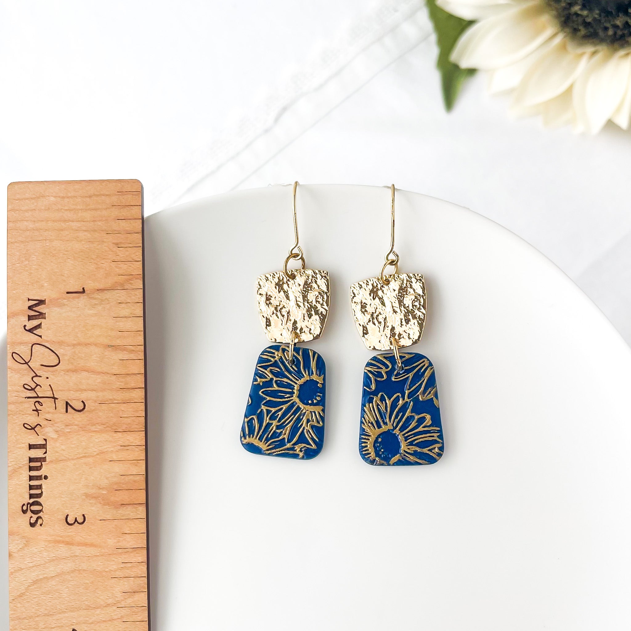 Sunflower Dangle Earrings | Handmade Polymer Clay Jewelry | Floral Earrings, Clip-On Option