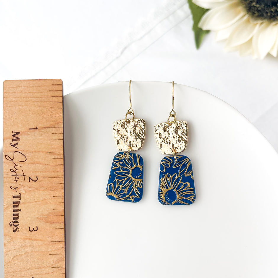 Sunflower Dangle Earrings | Handmade Polymer Clay Jewelry | Floral Earrings, Clip-On Option