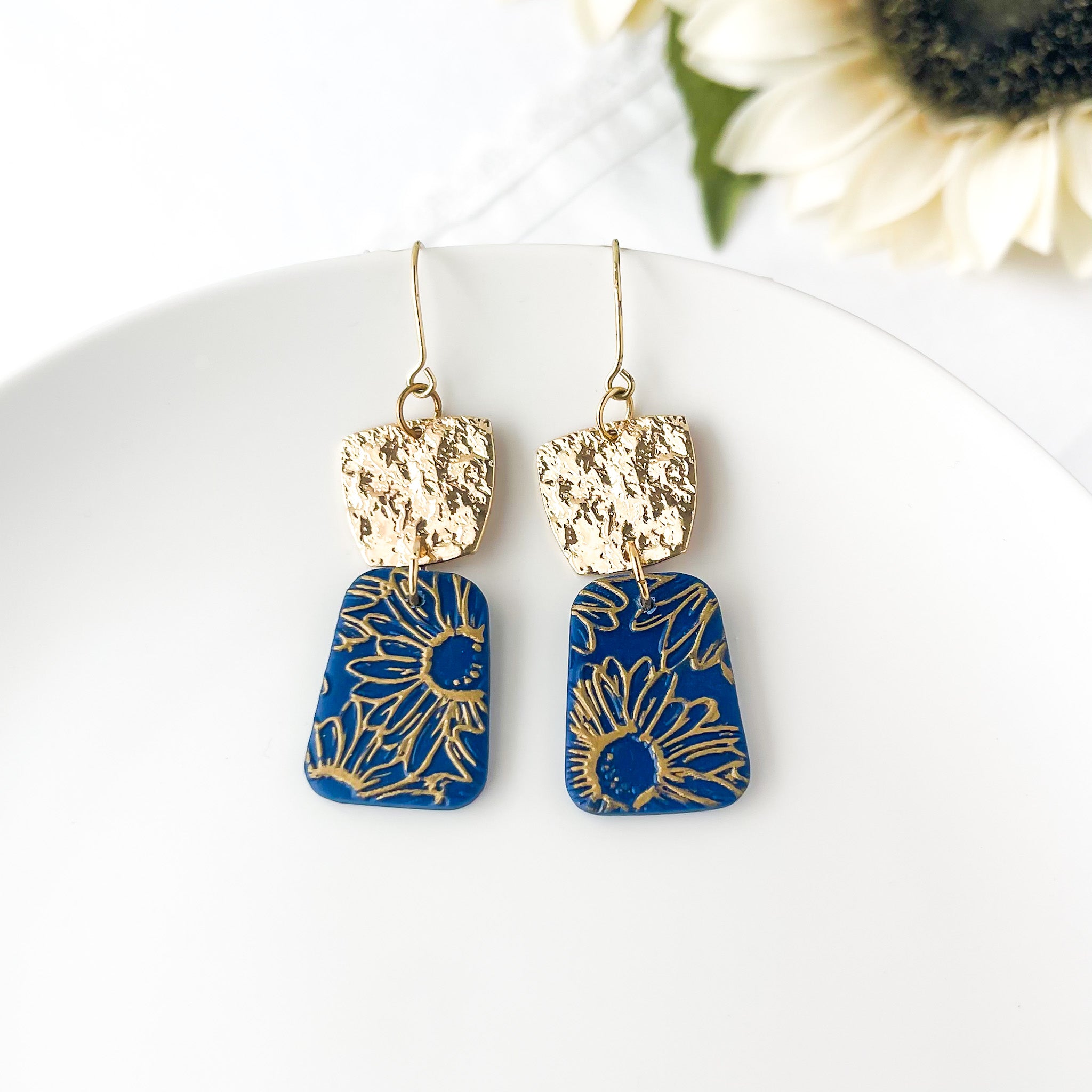 Sunflower Dangle Earrings | Handmade Polymer Clay Jewelry | Floral Earrings, Clip-On Option