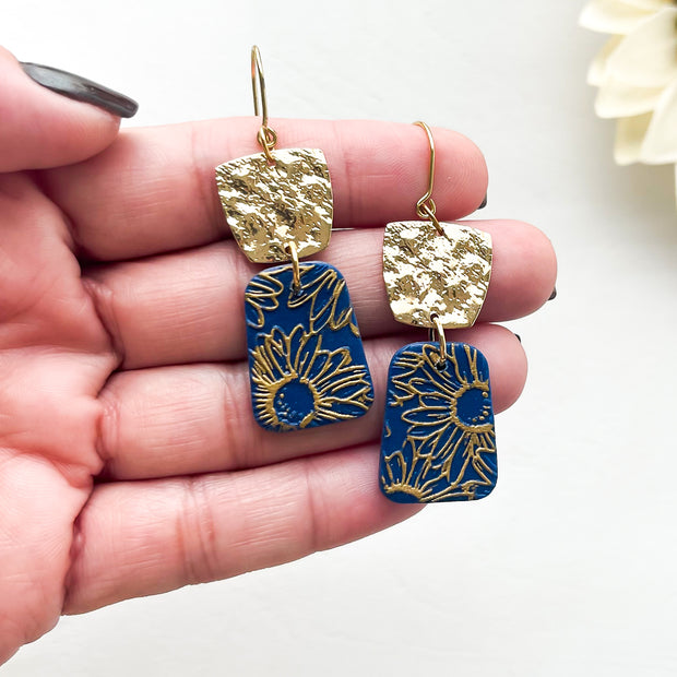 Sunflower Dangle Earrings | Handmade Polymer Clay Jewelry | Floral Earrings, Clip-On Option