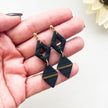 Black Modern Dangle Earrings | Handmade Polymer Clay Jewelry | Diamond Geometric Clip-On Earrings