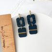 Black Modern Dangle Earrings | Handmade Polymer Clay Jewelry | Geometric Clip-On Earrings