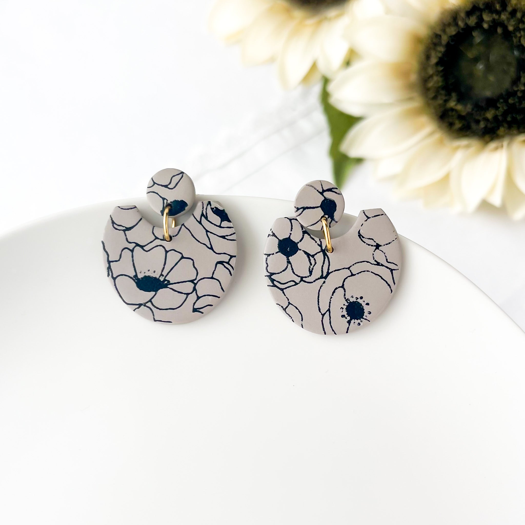 Floral Print Dangle Earrings | Lightweight Polymer Clay Jewelry