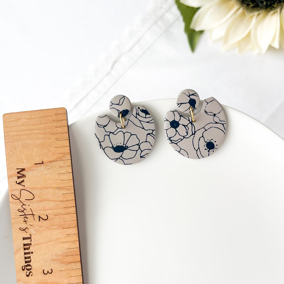Floral Print Dangle Earrings | Lightweight Polymer Clay Jewelry