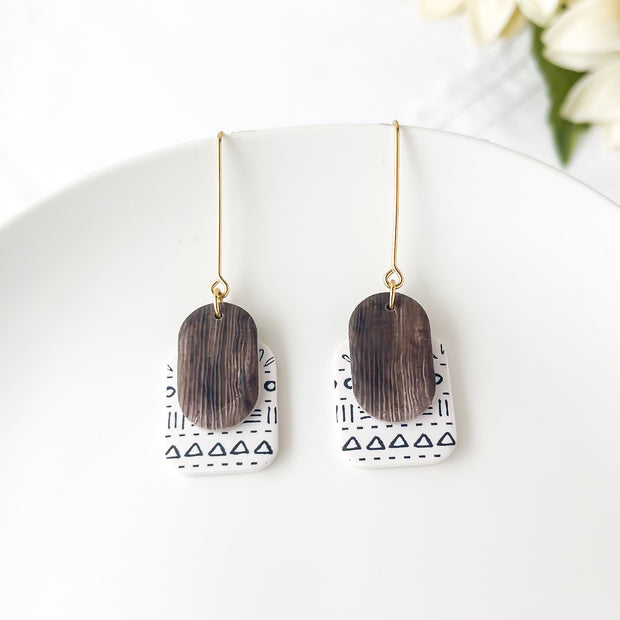 Aztec Dangle Earrings | Lightweight Statement Clay Jewelry | Boho Chic Clip-On Earrings Option