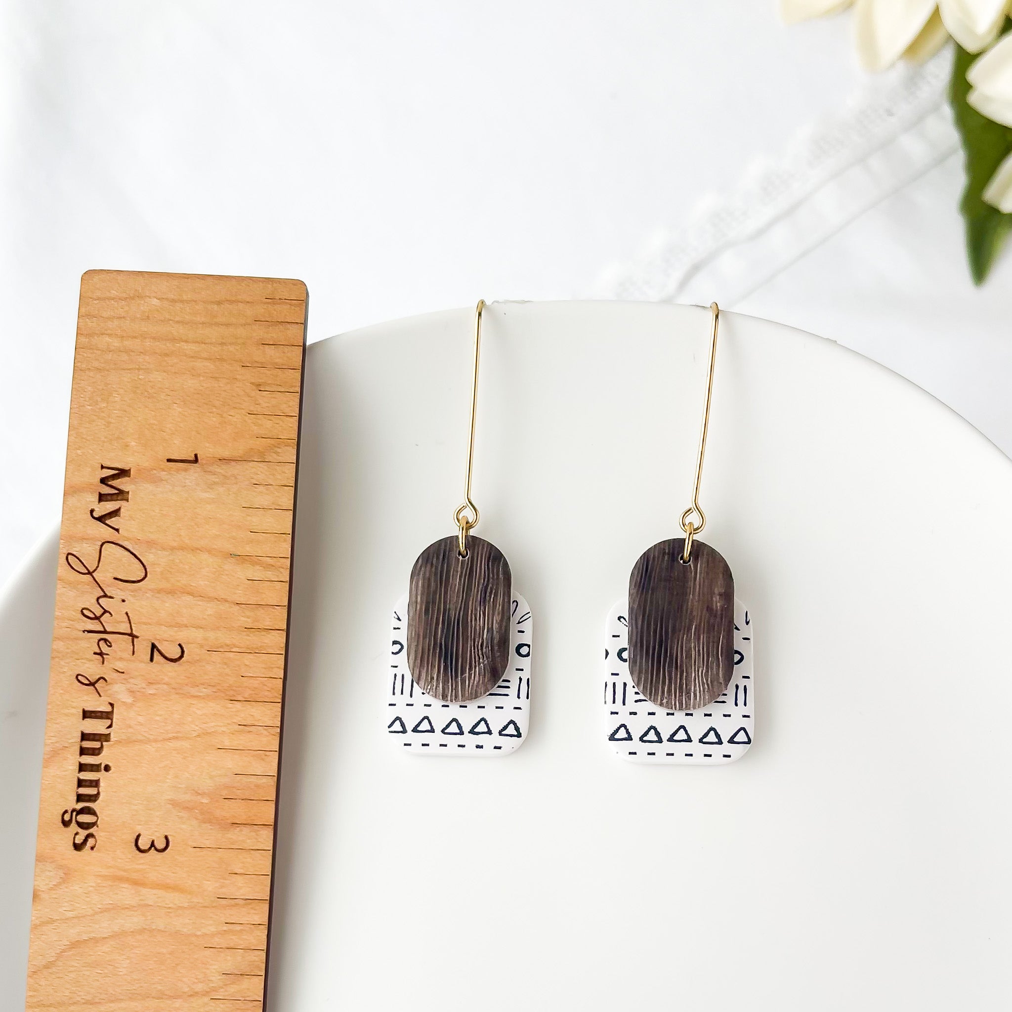 Aztec Dangle Earrings | Lightweight Statement Clay Jewelry | Boho Chic Clip-On Earrings Option