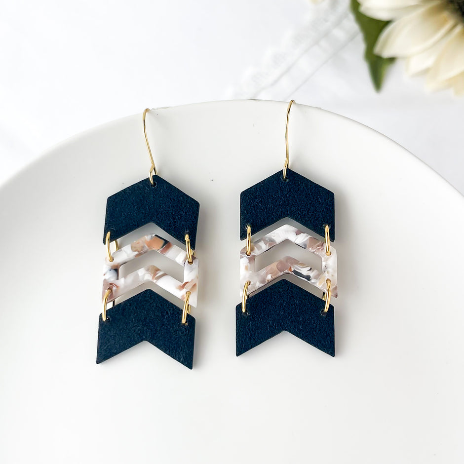 Neutral Marbled Dangle Earrings | Boho Chic Polymer Clay Jewelry | Clip-On Earrings Option