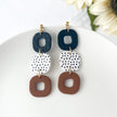 Square Trio Dangles Earrings | Polymer Clay Statement Jewelry | Clip-On Earring Option
