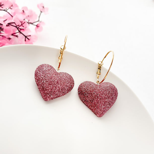Valentines Puffy Heart Hoop Earrings | Unique Handmade Statement Jewelry | Boho Chic Artisan Earrings