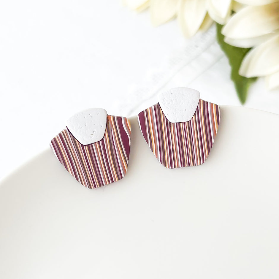 Striped Stud Earrings | Lightweight Polymer Clay Jewelry