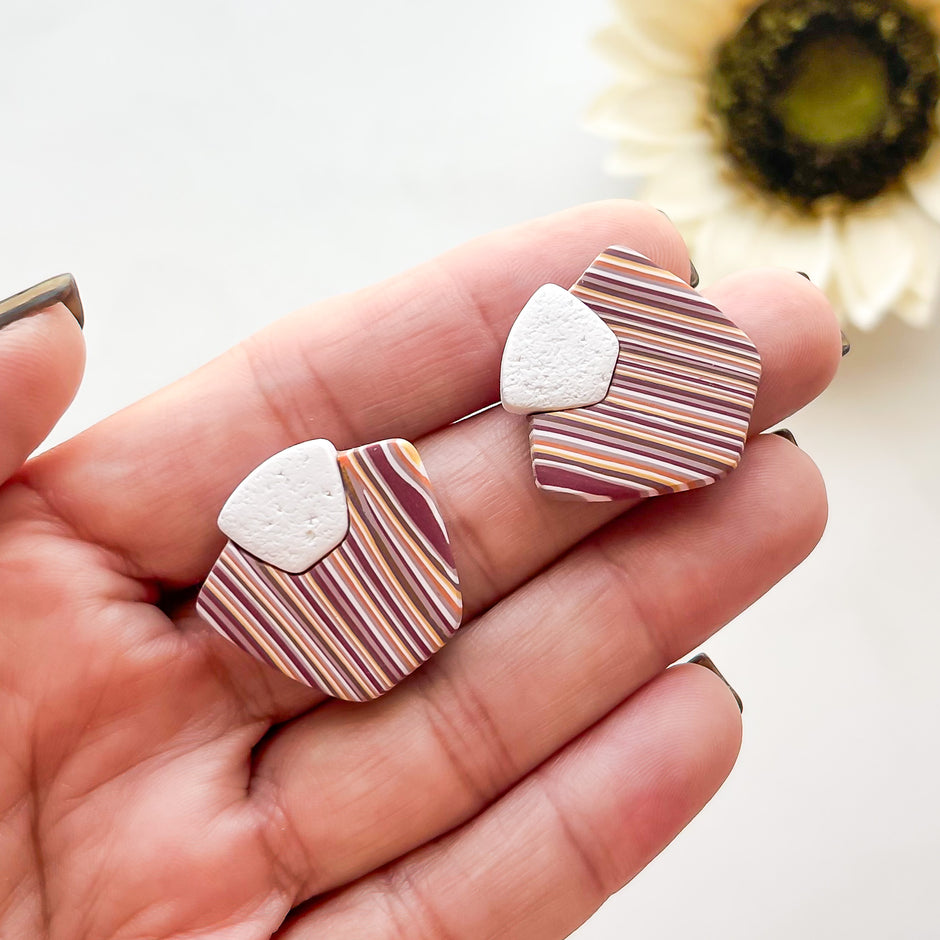 Striped Stud Earrings | Lightweight Polymer Clay Jewelry