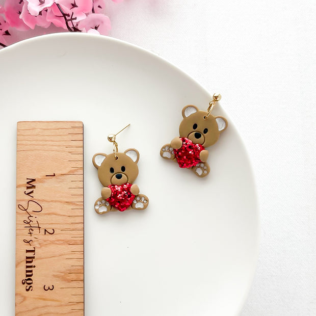 Handcrafted Edgy Teddy Bear Dangle Earrings | Unique Handmade Statement Jewelry | Boho Chic Artisan Earrings