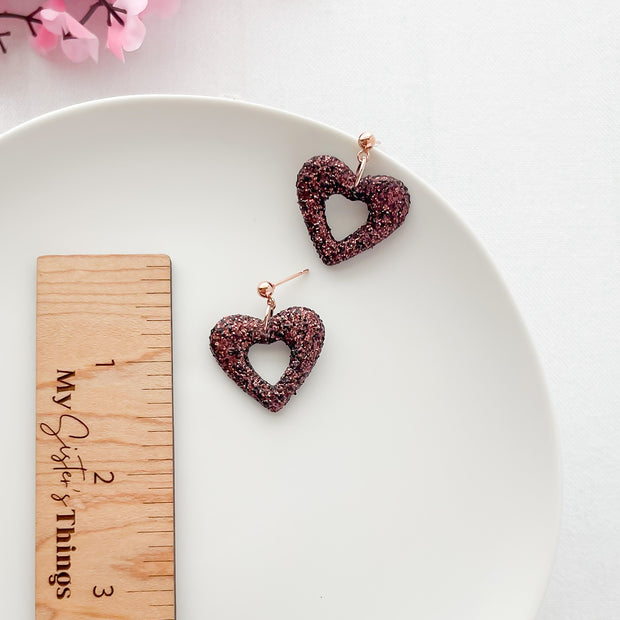 Handmade Rose Gold Heart Dangle Earrings | Unique Edgy Statement Jewelry