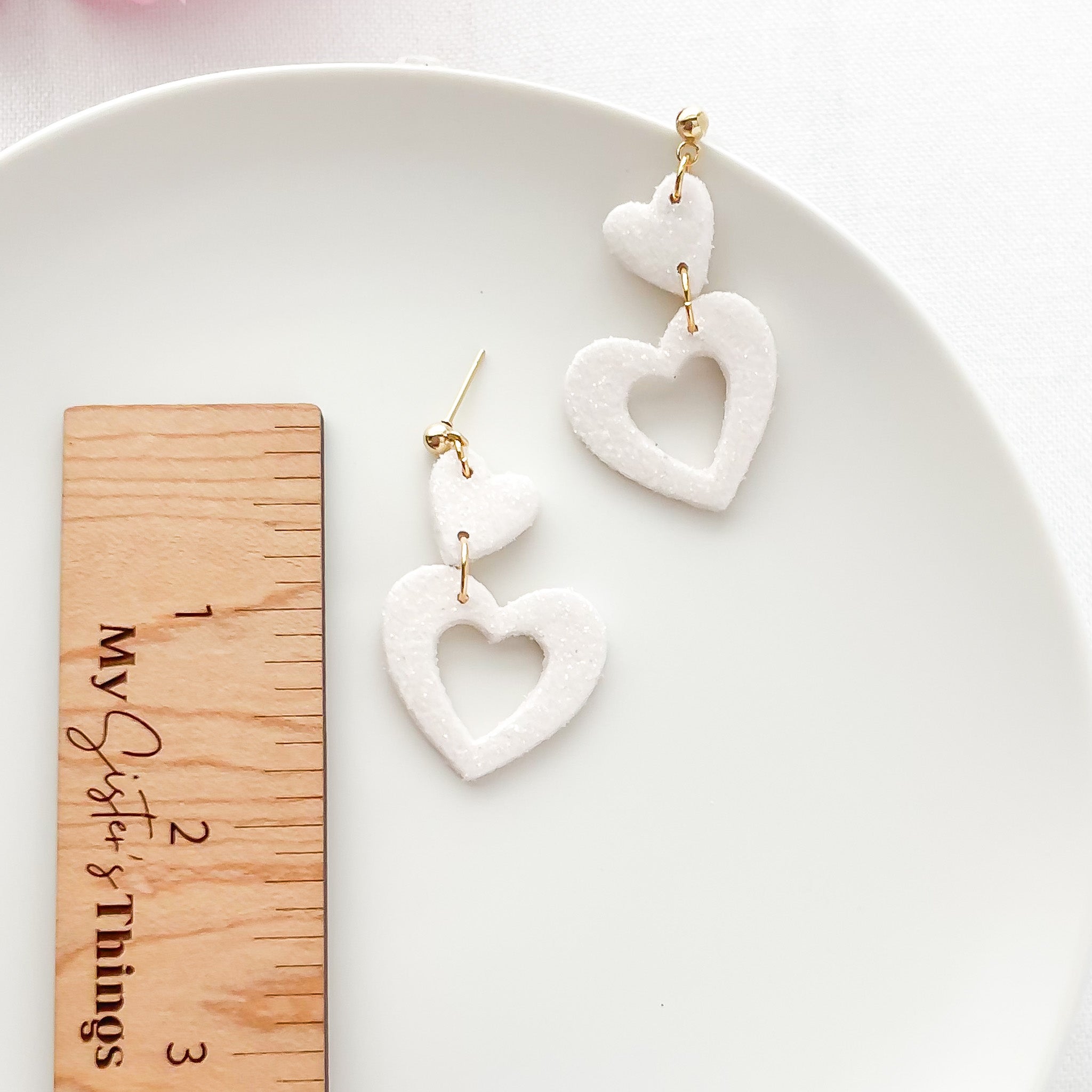 Edgy Handmade White Heart Dangle Earrings | Unique Statement Jewelry | Trendy Boho Chic Accessories