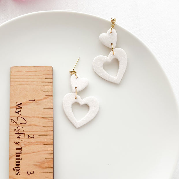 Edgy Handmade White Heart Dangle Earrings | Unique Statement Jewelry | Trendy Boho Chic Accessories