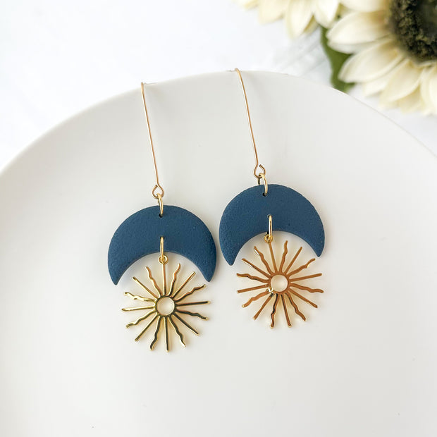 Midnight Sun Gold Crescent Moon Earrings | Unique Handmade Statement Jewelry | Edgy Boho Chic Design