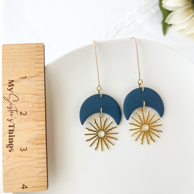Midnight Sun Gold Crescent Moon Earrings | Unique Handmade Statement Jewelry | Edgy Boho Chic Design