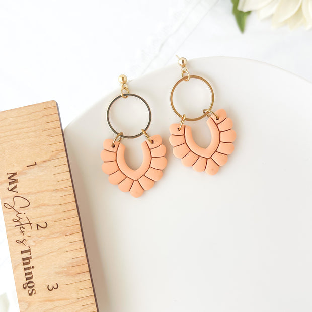 Peach Dangle Earrings | Lightweight Statement Clay Jewelry | Boho Chic Clip-On Earrings