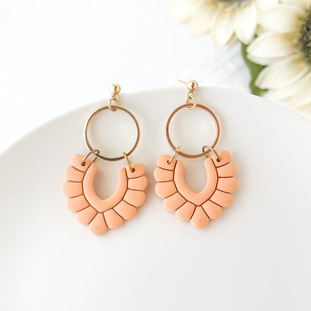 Peach Dangle Earrings | Lightweight Statement Clay Jewelry | Boho Chic Clip-On Earrings