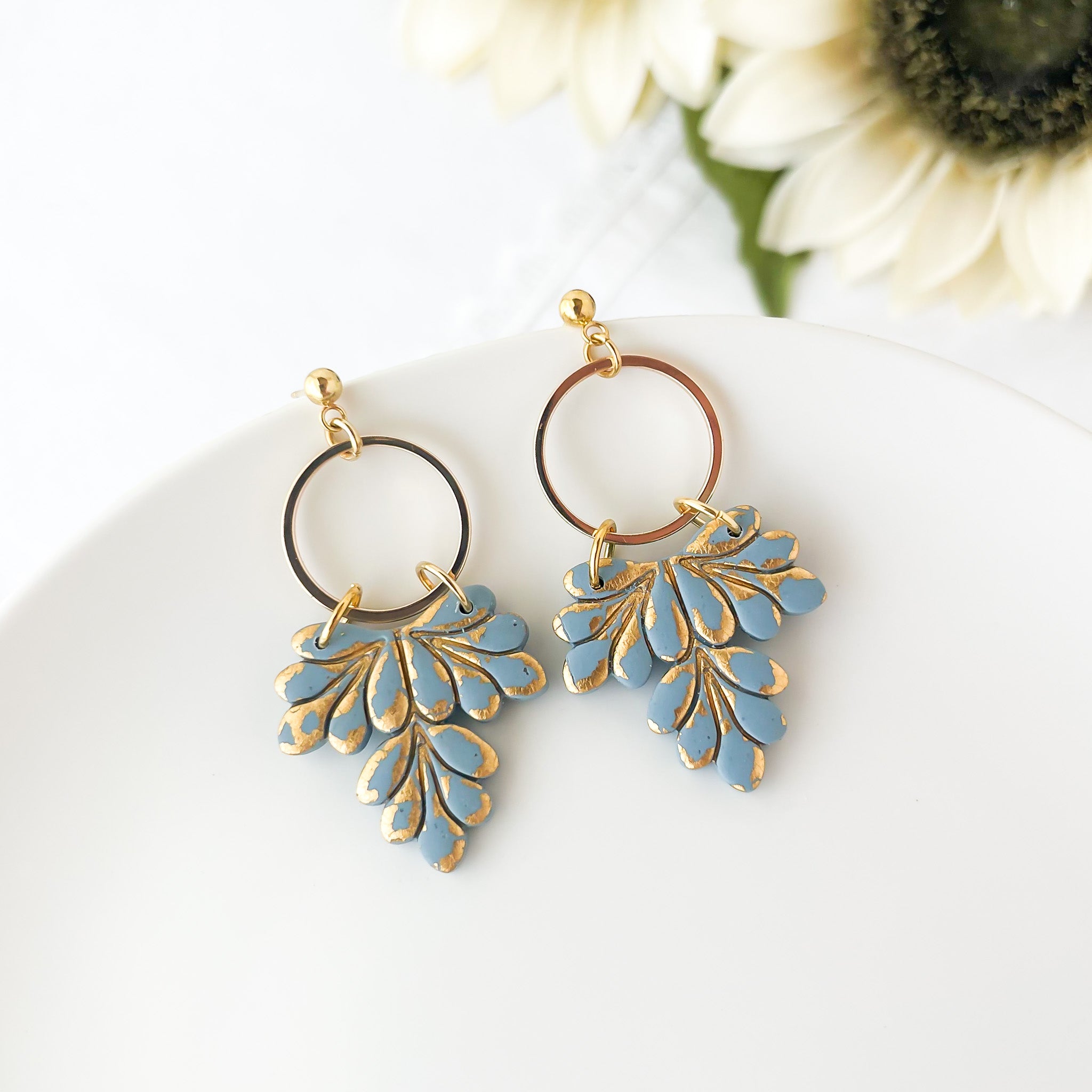 Morgan | Handmade Leafy Dangle Earrings | Lightweight Polymer Clay Statement Jewelry | Boho Chic Clip-On Earrings