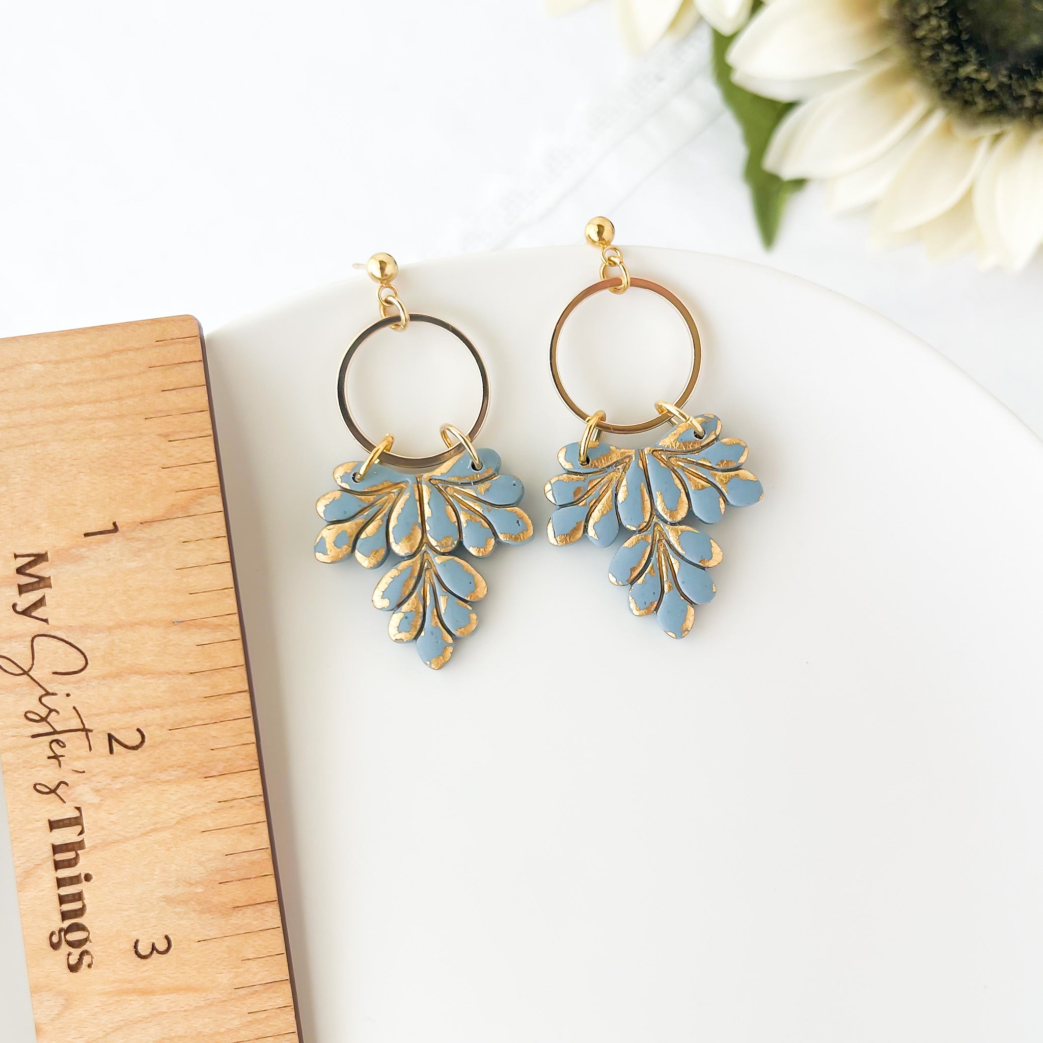 Morgan | Handmade Leafy Dangle Earrings | Lightweight Polymer Clay Statement Jewelry | Boho Chic Clip-On Earrings