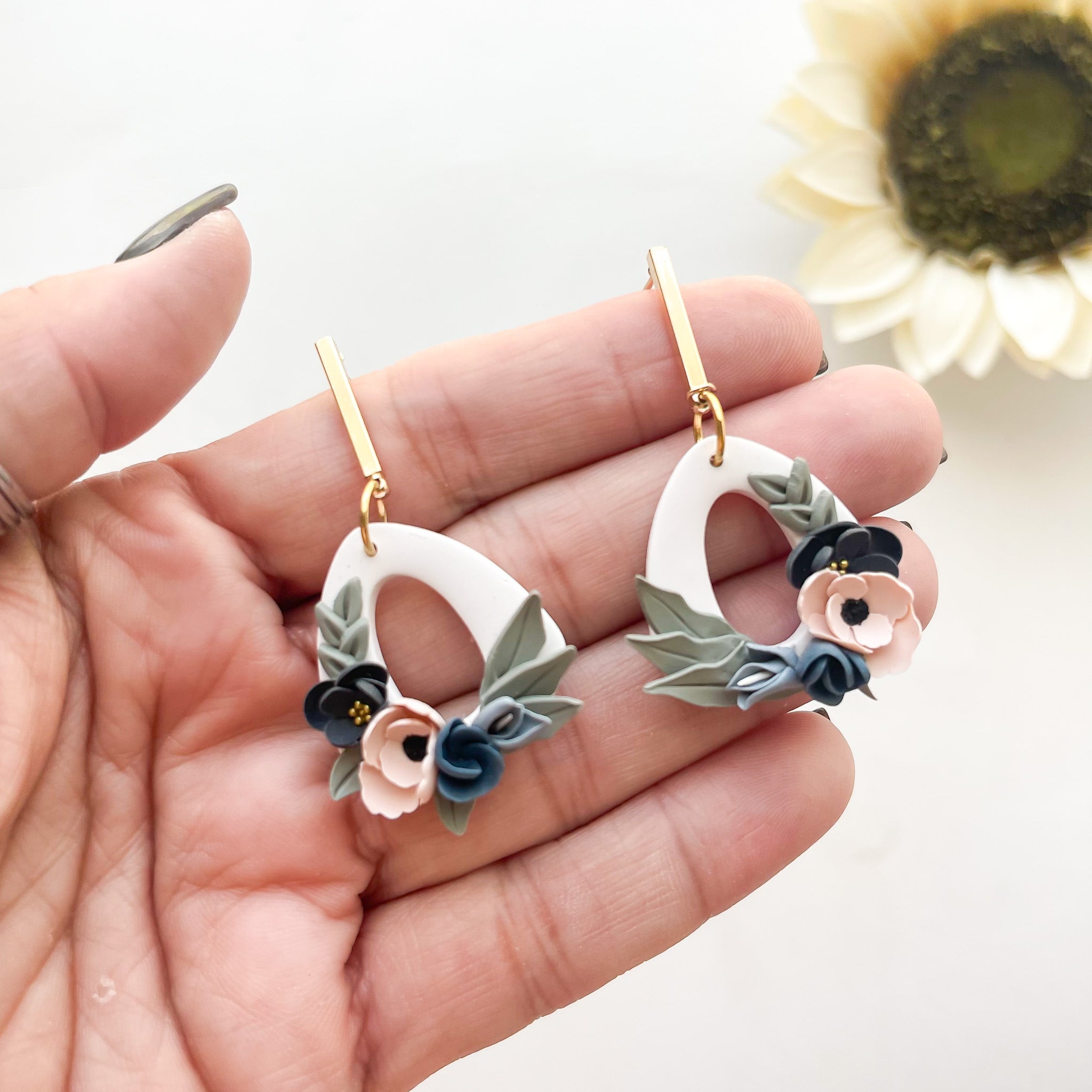 Dainty Flower Dangle Earrings | Lightweight Polymer Clay Statement Jewelry | Boho Chic Clip-On Earrings Option