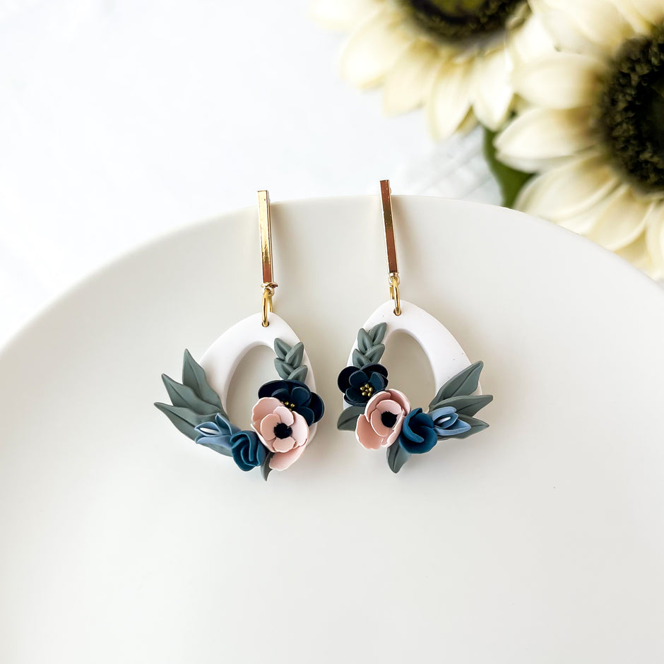 Dainty Flower Dangle Earrings | Lightweight Polymer Clay Statement Jewelry | Boho Chic Clip-On Earrings Option