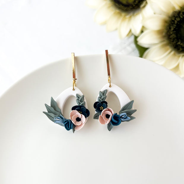 Dainty Flower Dangle Earrings | Lightweight Polymer Clay Statement Jewelry | Boho Chic Clip-On Earrings Option
