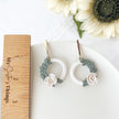White Flower Wreath Dangle Earrings | Hypoallergenic Polymer Clay Jewelry | Lightweight Floral Clip-On Earrings