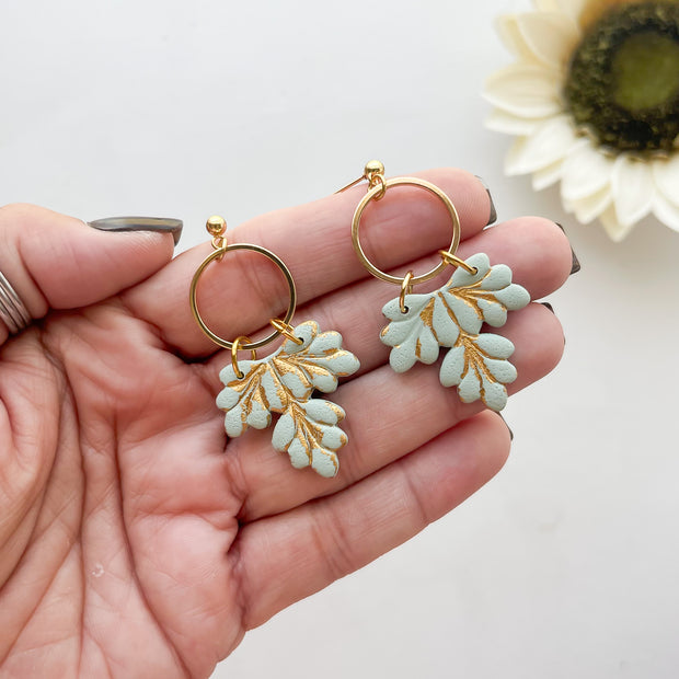 Morgan | Handmade Leafy Dangle Earrings | Lightweight Polymer Clay Statement Jewelry | Boho Chic Clip-On Earrings