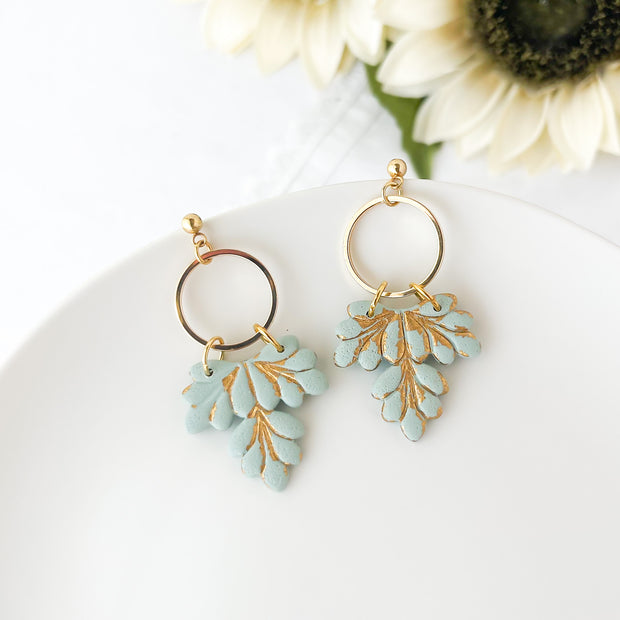 Morgan | Handmade Leafy Dangle Earrings | Lightweight Polymer Clay Statement Jewelry | Boho Chic Clip-On Earrings