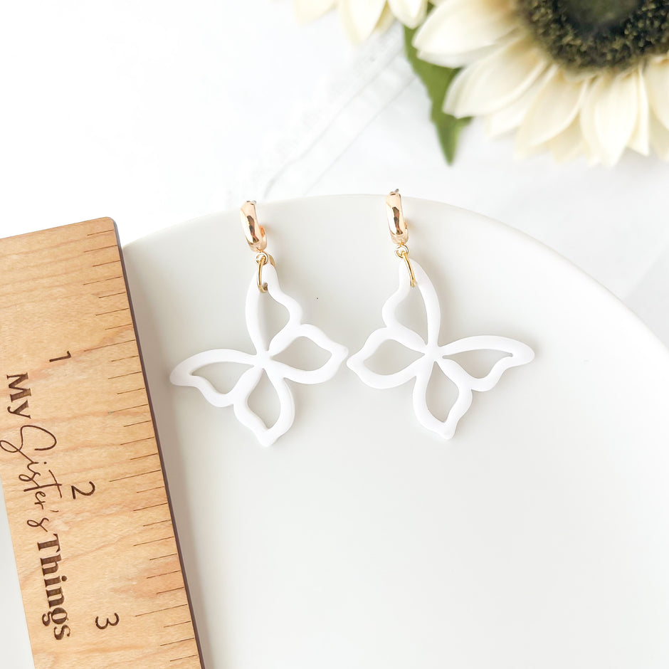 Butterfly Dangle Earrings | Lightweight Statement Clay Jewelry | Boho Chic Clip-On Earrings