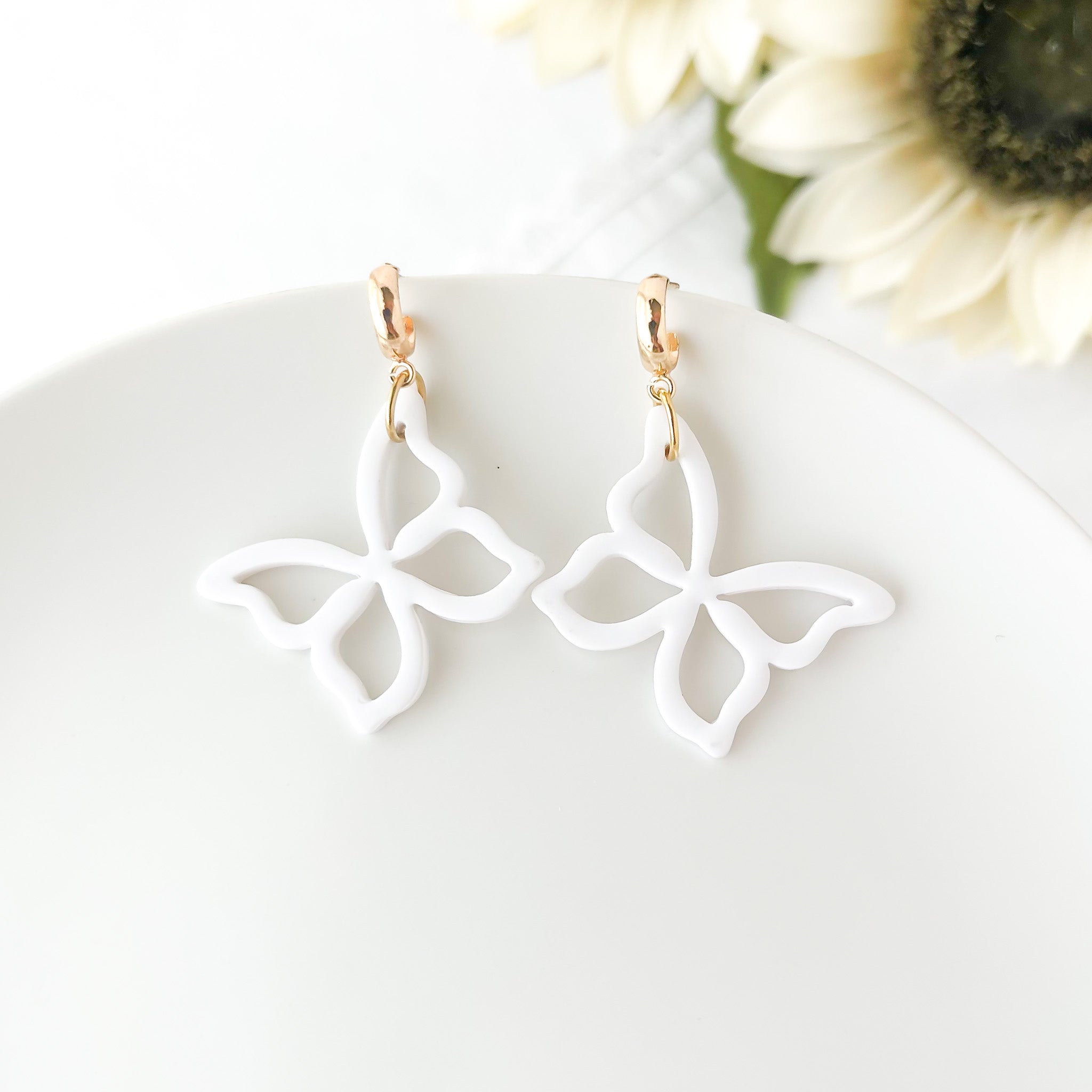 Butterfly Dangle Earrings | Lightweight Statement Clay Jewelry | Boho Chic Clip-On Earrings