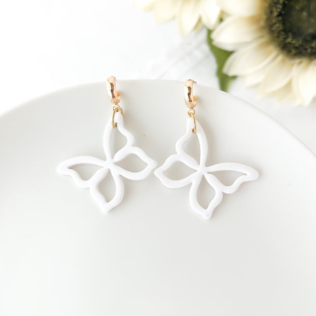 Butterfly Dangle Earrings | Lightweight Statement Clay Jewelry | Boho Chic Clip-On Earrings