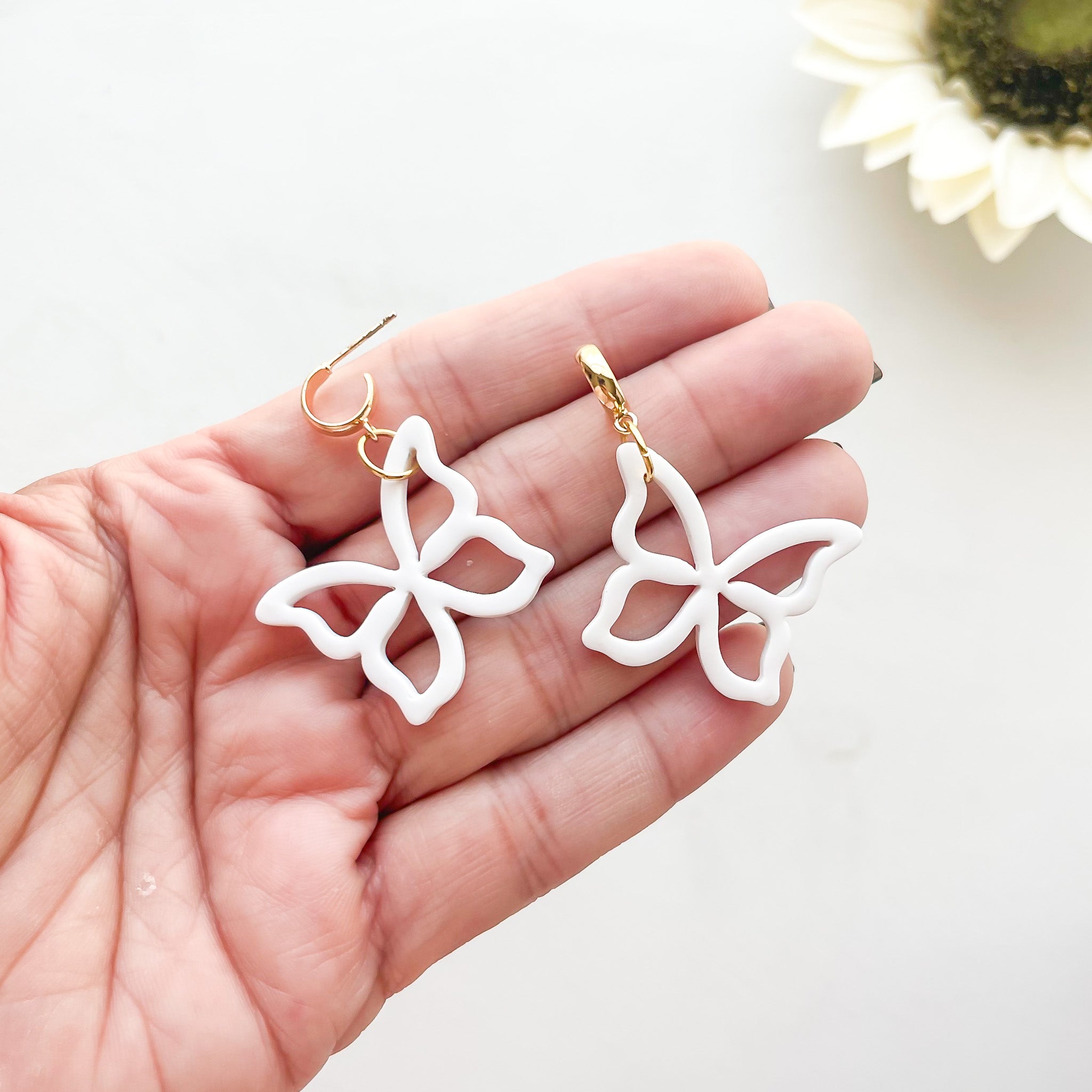 Butterfly Dangle Earrings | Lightweight Statement Clay Jewelry | Boho Chic Clip-On Earrings
