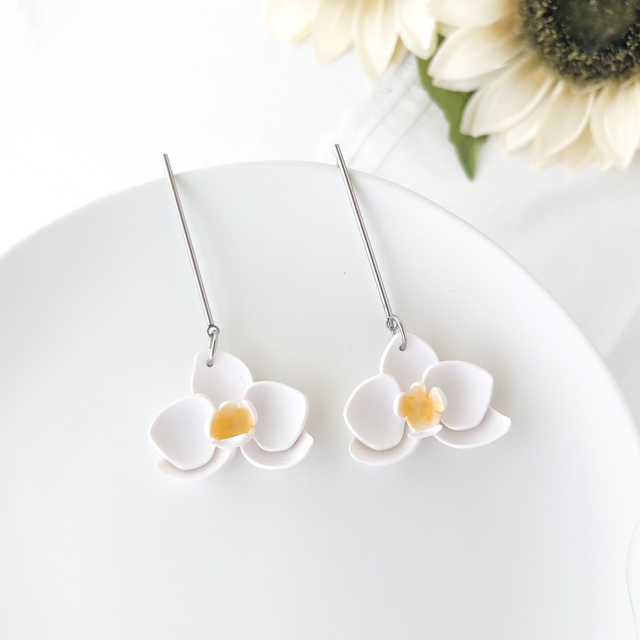 Tropical Orchid Flower Earrings | Lightweight Polymer Clay Statement Jewelry | Boho Chic Clip-On Earrings Option