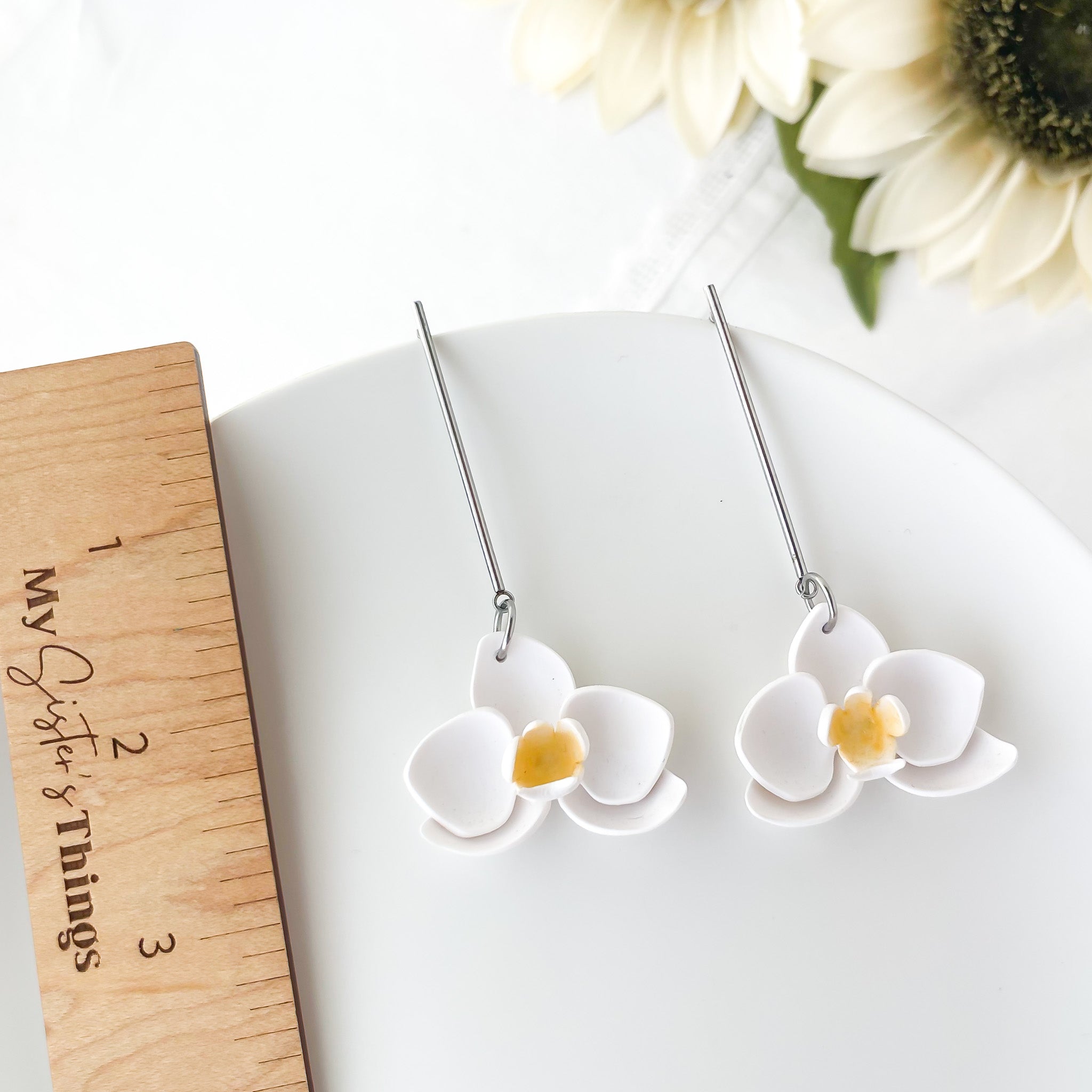 Tropical Orchid Flower Earrings | Lightweight Polymer Clay Statement Jewelry | Boho Chic Clip-On Earrings Option