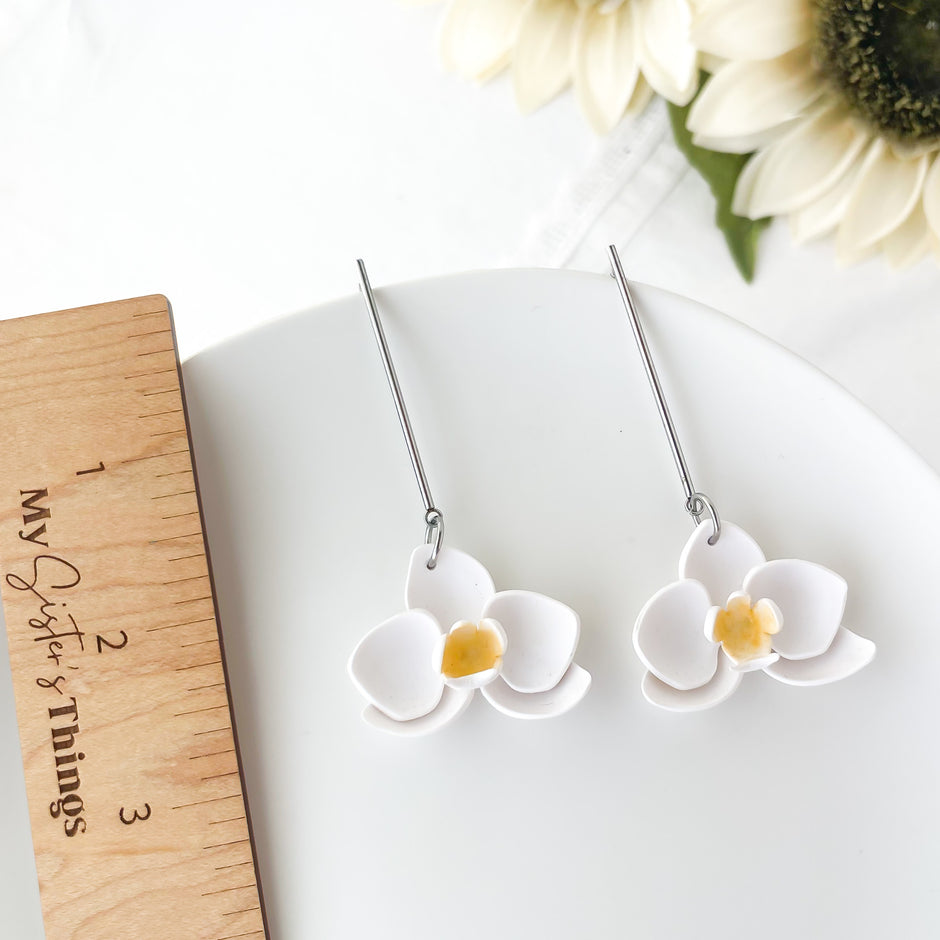 Tropical Orchid Flower Earrings | Lightweight Polymer Clay Statement Jewelry | Boho Chic Clip-On Earrings Option