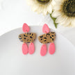 Leopard in Pink Dangle Earrings | Lightweight Polymer Clay Jewelry | Clip-On Earring Options