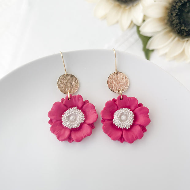 Millie | Floral Handmade Statement Earrings | Unique Polymer Clay Dangle Jewelry | Chic Clip-On Earrings