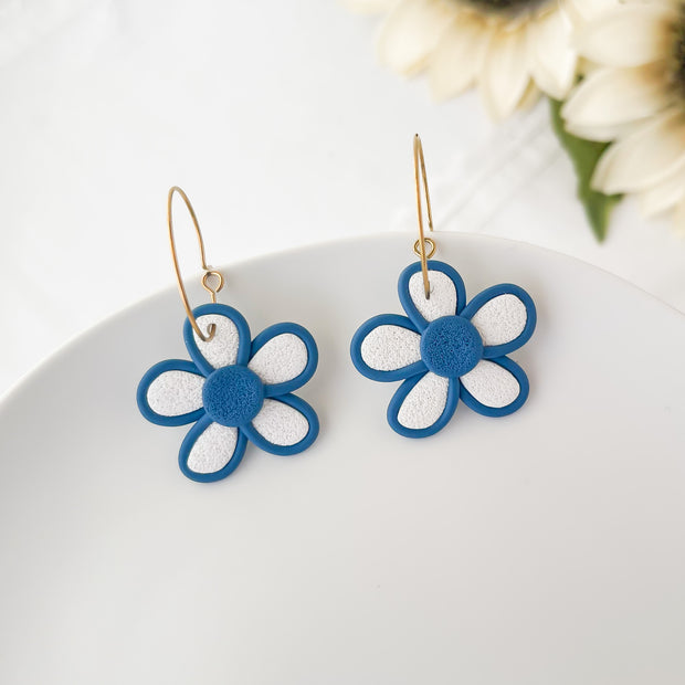 Groovy Flower Dangle Earrings | Cute Polymer Clay Jewelry | Clip-On Earrings