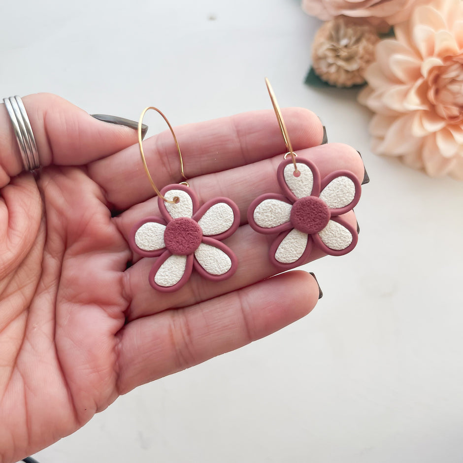Groovy Flower Dangle Earrings | Cute Polymer Clay Jewelry | Clip-On Earrings
