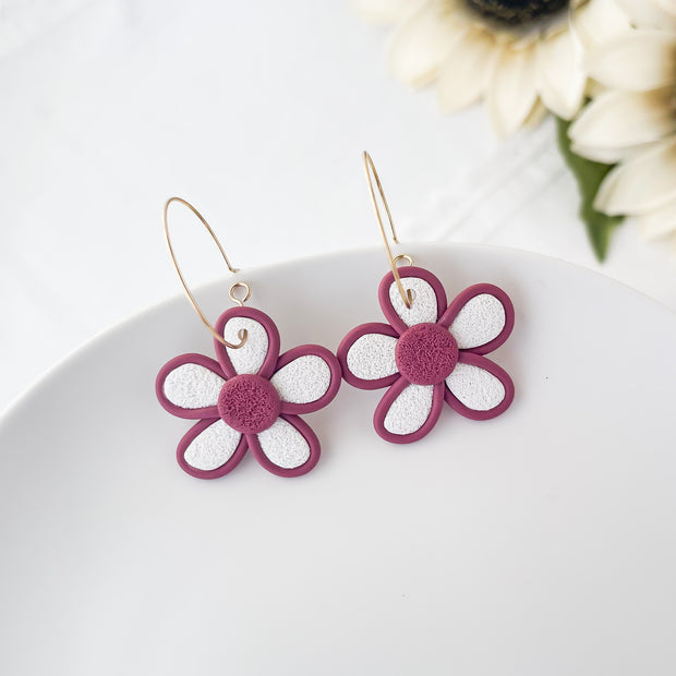 Groovy Flower Dangle Earrings | Cute Polymer Clay Jewelry | Clip-On Earrings
