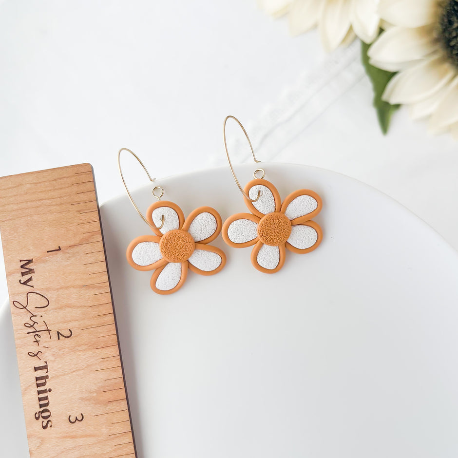 Groovy Flower Dangle Earrings | Cute Polymer Clay Jewelry | Clip-On Earrings