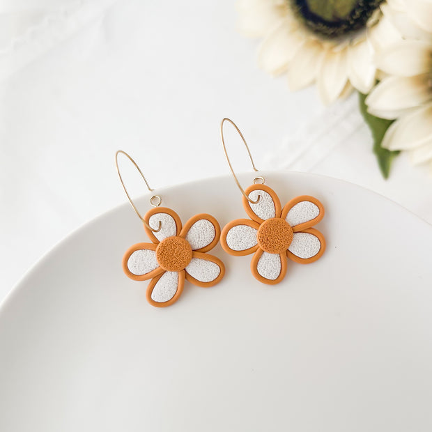 Groovy Flower Dangle Earrings | Cute Polymer Clay Jewelry | Clip-On Earrings