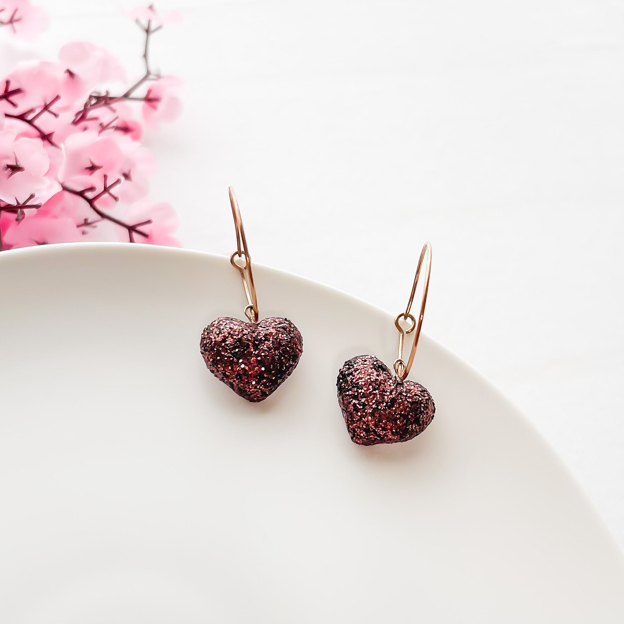 Rose Gold Edgy Handmade Puffy Heart Earrings | Statement Jewelry in Hoop or Ball Post | Artisan-Made Boho Chic Accessories
